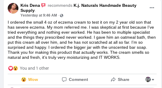 Natural Eczema Cream- NO steroids! For daily all-over use or problem areas.