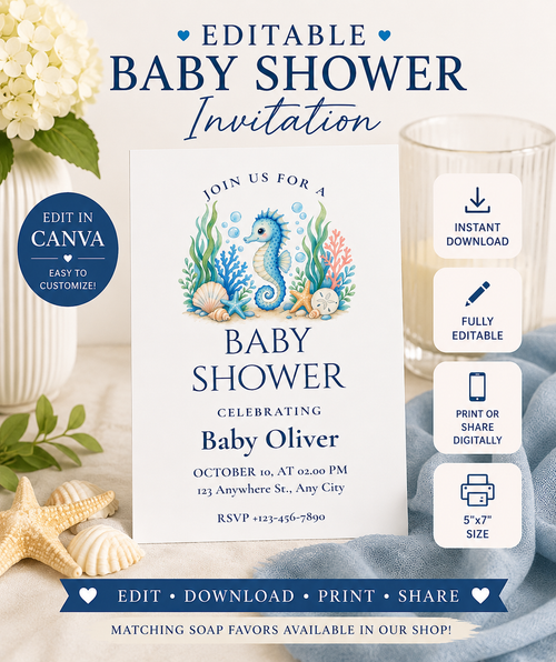 Seahorse Baby Shower Invitation