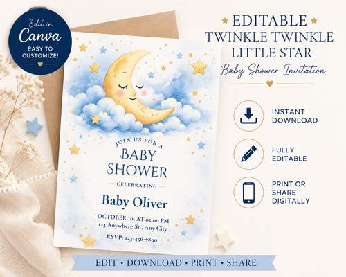 Moon & Stars Baby Shower Invitation