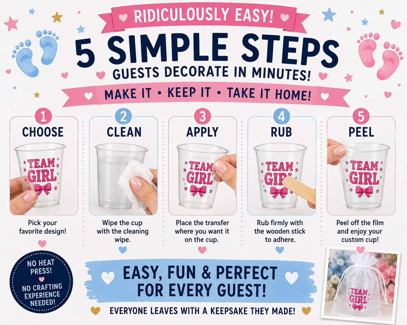 Gender Reveal Shot Glass Decorating Station Kit – DIY Party Activity + Favors