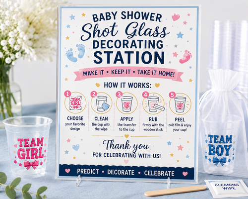 Gender Reveal Shot Glass Decorating Station Kit – DIY Party Activity + Favors